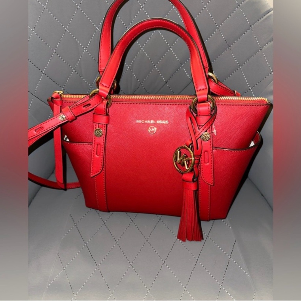 Michael Kors Red Satchel with Gold Accents and Tassel
